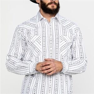 Panhandle Rough Stock black and white western print Kaibob shirt Size Medium